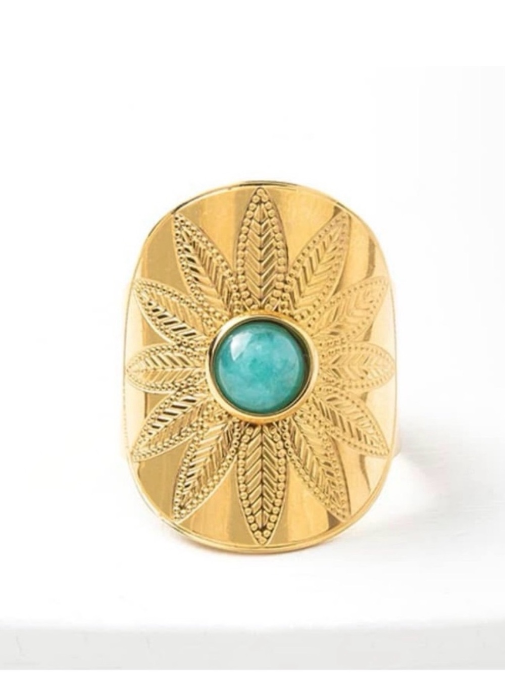 Plunder Design Ellie Gold Tone Faux Turquoise Statement Ring Adjustable NWOT